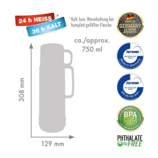 ROTPUNKT Kapacita skleněné termosky. 0,750 l, lesklý nefrit (mořská zelená)