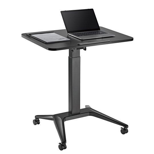 Maclean MC-453 B Mobile Laptop Desk with Pneumatic Height Adjustment, Laptop Table with Wheels, 80 x 52 cm, Max. 8 kg, Height Adjustable Max. 109 cm (Black)