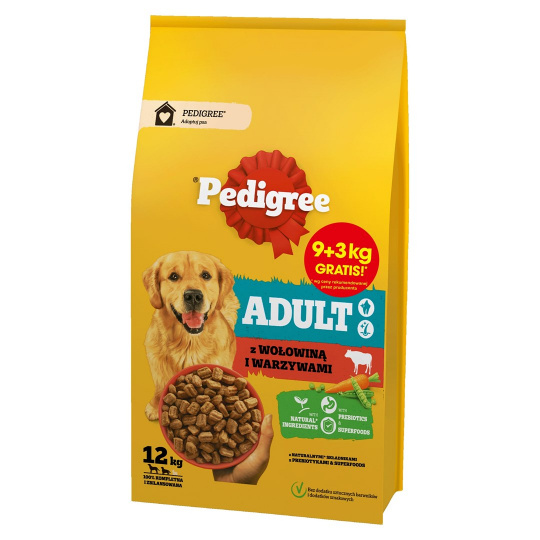 PEDIGREE Adul with beef and vegetables - suché krmivo pro psy - 9 + 3kg