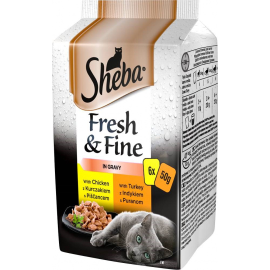 SHEBA Fresh&Fine Chicken, Turkey - mokré krmivo pro kočky - 6 x 50 g