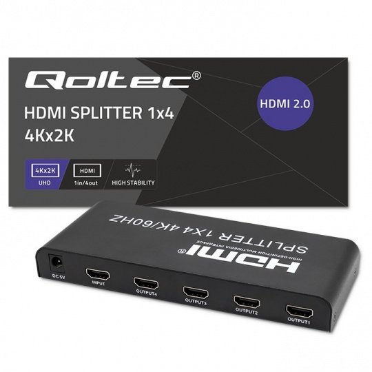 Qoltec 51799 Aktivní rozbočovač HDMI 4 x HDMI 4K x 2K | 6 Gb/s | 60 Hz