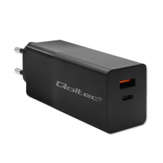 Qoltec 52382 Nabíječka GaN POWER PRO | 1xUSB typ C | 1xUSB A | 100W | 5-20V | 1,5-5A | PD | Černá