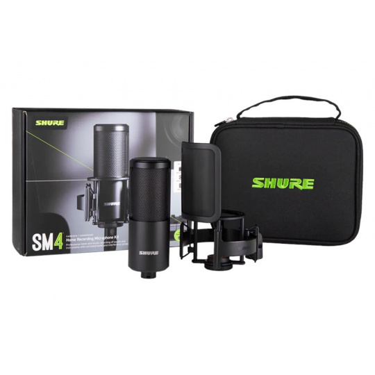 Shure SM4-K-KIT - kondenzátorový mikrofon, externě polarizovaný, rukojeť, popfiltr, pouzdro