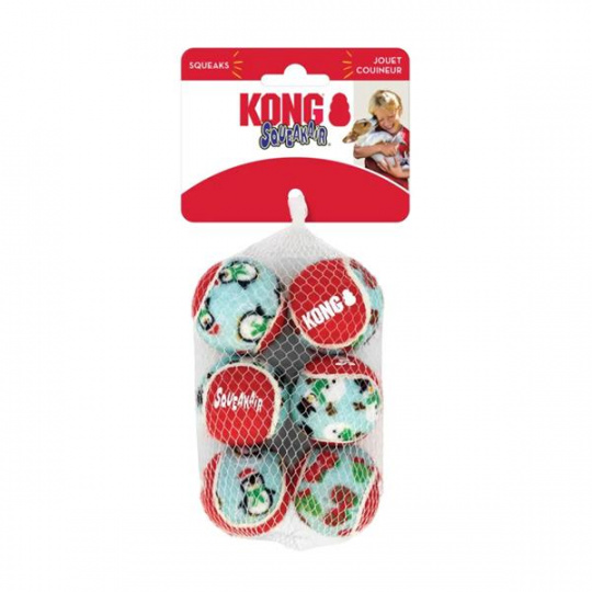 Hračka Kong Dog Holiday SqueakAir® Balls s pískatkom, guma, vulkanizovaná, M (6 ks/ bal.)