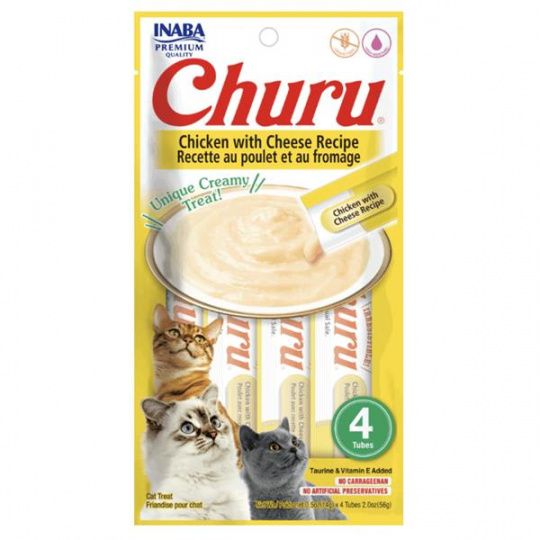 Pamlsek Inaba Churu Pyré cat Kuracie s syrom 4 tuby 56 g