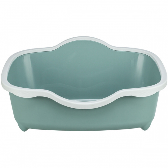 Toaleta pre mačky DAVIO, s okrajom, 56 x 26 x 39 cm, šalviová/biela