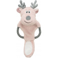 Vianočný sob na lane, šuštivý, 47 cm, plyš/bavlnené lano, ružová/sivá