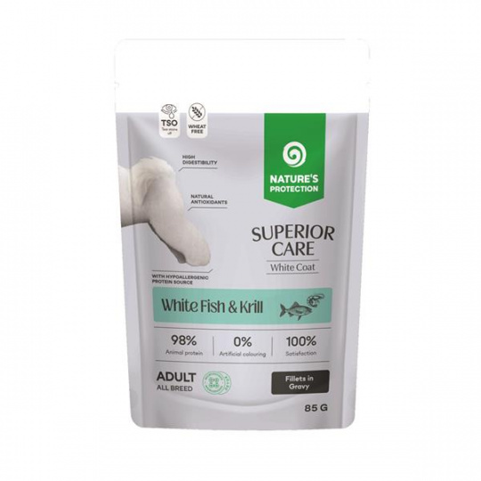 Natures P Superior care KAPSIČKA white dog adult GF white fish&krill 85 g Natures P Superior care KAPSIČKA white dog adult GF white fish&krill 85 g