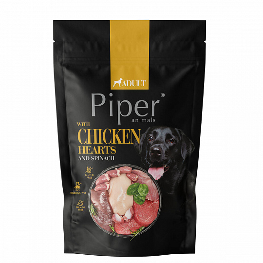 NEW PIPER s kuracími srdiečkami a špenátom, kapsička pre psy 500 g