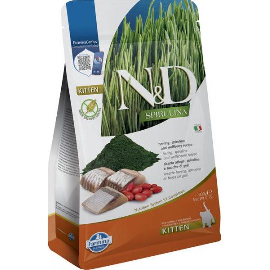 Farmina N&D cat SPIRULINA (GF) kitten, sleď & goji 0,3 kg Farmina N&D cat SPIRULINA (GF) kitten, sleď & goji 0,3 kg