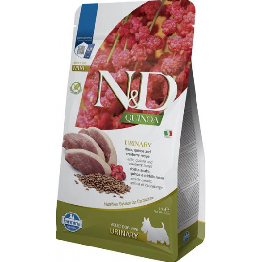 Farmina N&D dog QUINOA (GF) adult mini urinary, kačica & brusnica 1,5 kg Farmina N&D dog QUINOA (GF) adult mini urinary, kačica & brusnica 1,5 kg