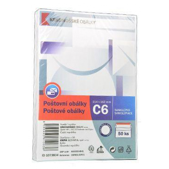 Obálka bílá samolepící C6 50ks 114x162mm Obálka bílá samolepící C6 50ks 114x162mm