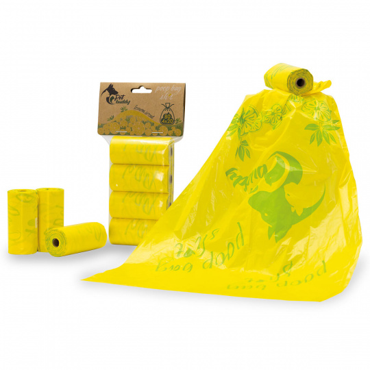 PetBuddy sáčky na exkrementy CITRON 4 role/ á 20 sáčků s potiskem a vůní