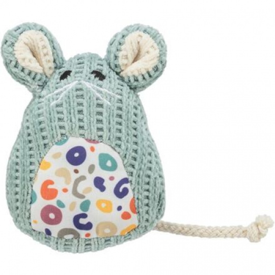 Myška tkaná sediaca, s catnipom, 11 cm