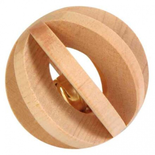 Drevená guľôčka s rolničkou, hračka pre morča, králika 6 cm