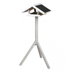 NATURA vonkajšie kŕmidlo so strieškou, na trojnožke 1,15 m, 65 x 46 cm, borovicové drevo, sivá/biela