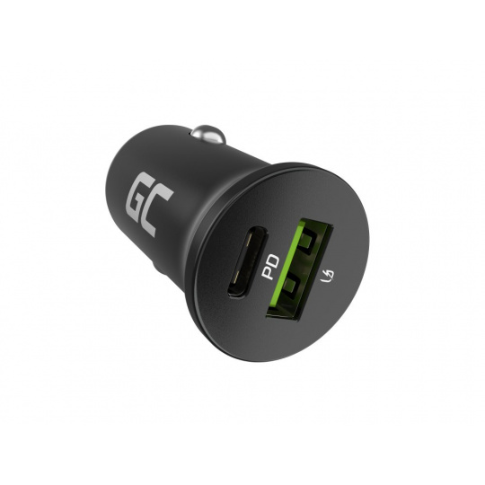 Green Cell GC CADM-GC-38AC - USB-Ladegeraet 38 W 1x USB-C USB-A schwarz Flashlight, GPS, Headphones, Mobile phone, Navigator, Other, Portable speaker, Power bank, Smartphone, Smartwatch, Tablet, Universal Black Cigar lighter Fast charging Auto, Indoo