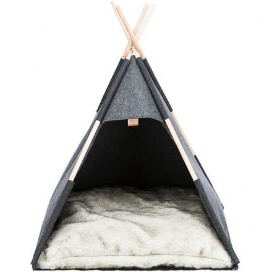 Jaskynka TIPI - prístrešok v tvare típí, 70 x 70 x 70 cm, plsť/drevo, antracit Jaskynka TIPI - prístrešok v tvare típí, 70 x 70 x 70 cm, plsť/drevo, antracit
