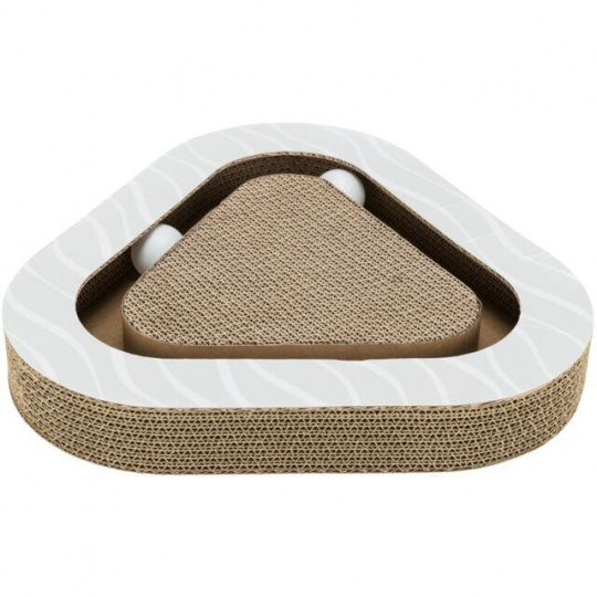 Škrabací kartón trojuholník, s loptičkami a catnipom, 36 x 5 x 36/36 cm