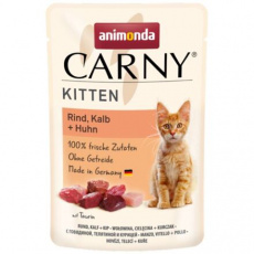 Carny Kitten 85 g hovädzie, teľacie+kuracie, kapsička pre mačiatka Carny Kitten 85 g hovädzie, teľacie+kuracie, kapsička pre mačiatka