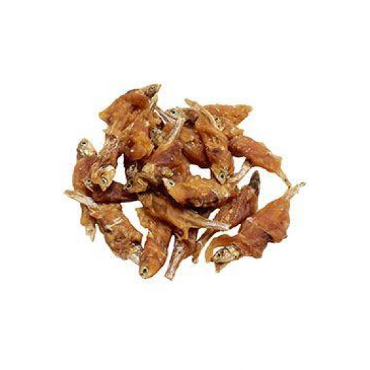 Pochúťka Rybičky omotané kuracím mäsom 80g Pochúťka Rybičky omotané kuracím mäsom 80g