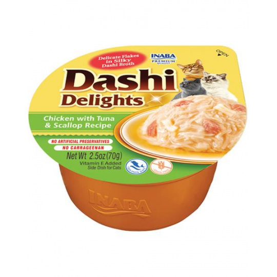 Inaba Dashi Delights cat Kura s tuniakom a hrebenatkou 6 x 70 g vanička Inaba Dashi Delights cat Kura s tuniakom a hrebenatkou 6 x 70 g vanička