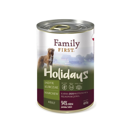 FAMILY FIRST Holidays Adult Turkey, chicken, carrot - Mokré krmivo pro psy - 400 g