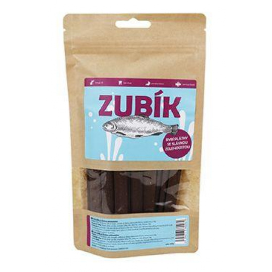 Pochúťka ZUBÍK Rybacie plátky so slávkou zelenoústou. 200g Pochúťka ZUBÍK Rybacie plátky so slávkou zelenoústou. 200g