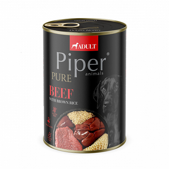 NEW PIPER PURE hovädzie s hnedou ryžou, konzerva pre psy, 400 g