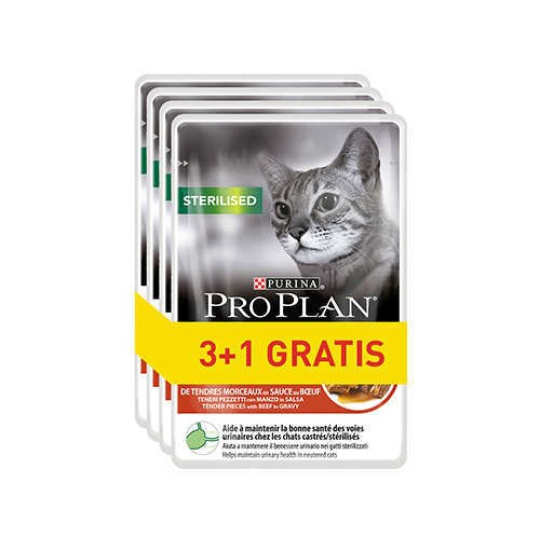 PURINA Pro Plan Sterilised Beef - mokré krmivo pro kočky - 85g 3+1
