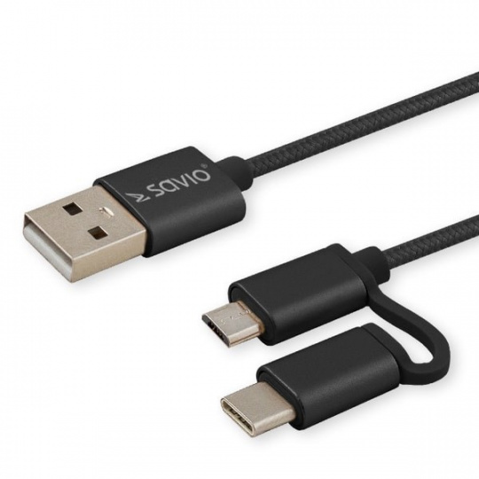 Savio CL-128 USB kabel USB 2.0 1 m USB A USB C/Micro-USB A Černá