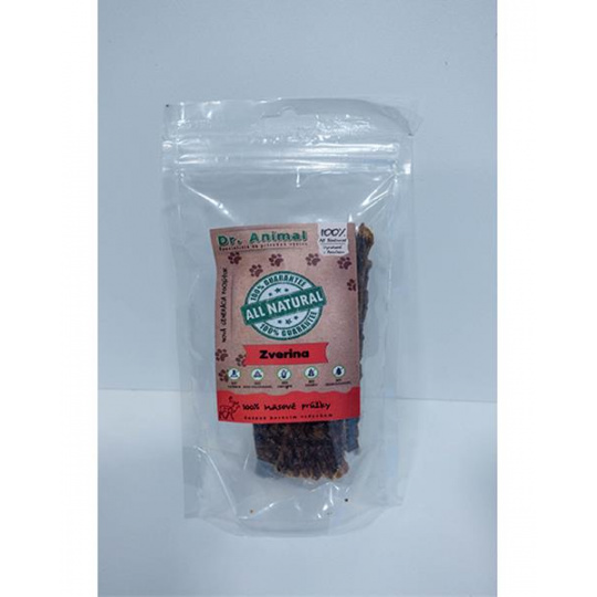 Pamlsok Dr. Animal zverina mäsové prúžky 80g Pamlsok Dr. Animal zverina mäsové prúžky 80g