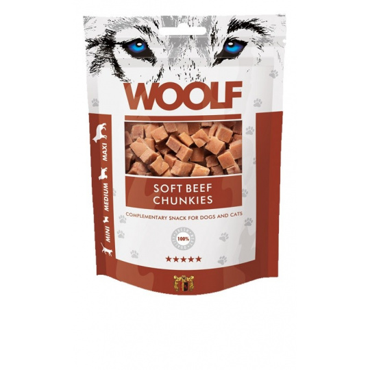 WOOLF Soft Beef chunkies - pamlsek pro psy a kočky - 100g