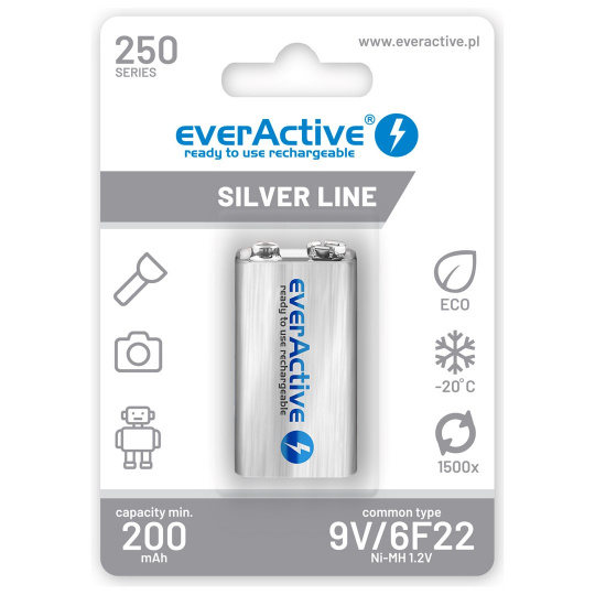 Nabíjecí baterie everActive Ni-MH 6F22 9V 250 mAh Silver Line