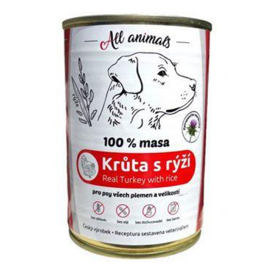 All Animals DOG konz. Mleté morčacie s ryžou 400g All Animals DOG konz. Mleté morčacie s ryžou 400g