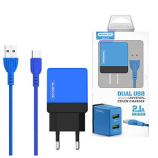 WALL CHARGER SOMOSTEL SMS-A53 2XUSB 2.1A BLUE + CABLE TYPE-C BLUE 2100mAh
