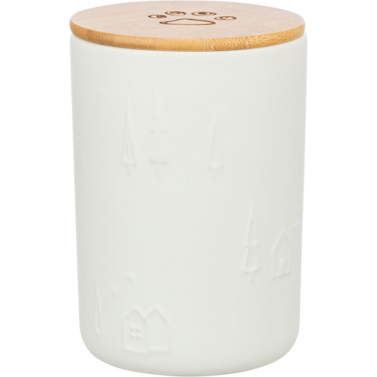 Vianočný zásobník na maškrty, ø 13 × 19 cm, keramika/drevo, biela