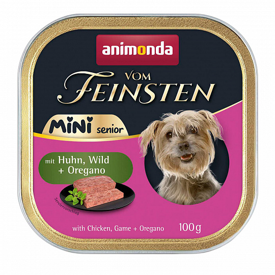 ANIMONDA paštéta Vom Feinsten MINI Senior - kuracie, divina, oregano pre psy 100 g ANIMONDA paštéta Vom Feinsten MINI Senior - kuracie, divina, oregano pre psy 100 g