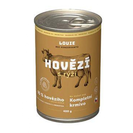 Louie Dog konz. Hovädzie s ryžou a prebiotikami 400g