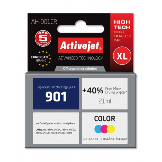 Activejet AH-901CR Inkoust (náhrada za HP 901 CC656AE; Premium; 21 ml; barevný)