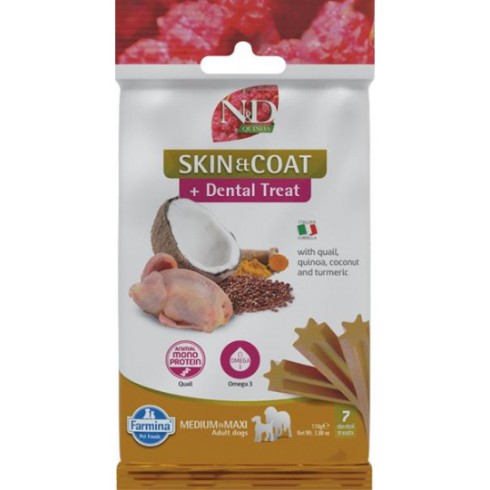 Pamlsok Farmina Quinoa Dog Skin Coat Quail Adult medium & maxi 100g