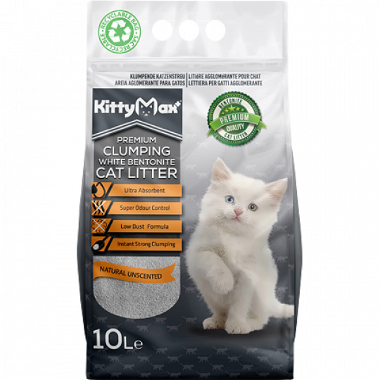 KITTYMAX hrudkujúci, bezprašný biely bentonit 10 l KITTYMAX hrudkujúci, bezprašný biely bentonit 10 l