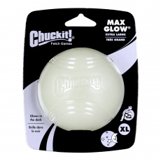 CHUCKIT MAX GLOW Aportovací míček svítící ve tmě průměr 9 cm Vel. XL Bílá