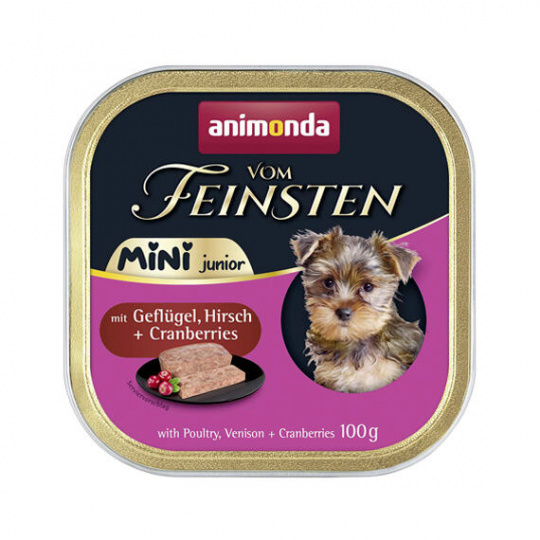 ANIMONDA paštéta Vom Feinsten MINI Junior - hydina, divina, brusnice pre psy 100 g