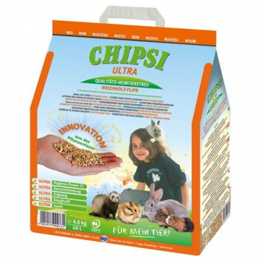 CHIPSI ULTRA jemný granulát, podstielka pre hlodavce 4,3 kg 10 l CHIPSI ULTRA jemný granulát, podstielka pre hlodavce 4,3 kg 10 l