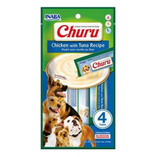 Pamlsek Inaba Churu Pyré dog Kura s tuniakom 4 tuby 56 g Pamlsek Inaba Churu Pyré dog Kura s tuniakom 4 tuby 56 g