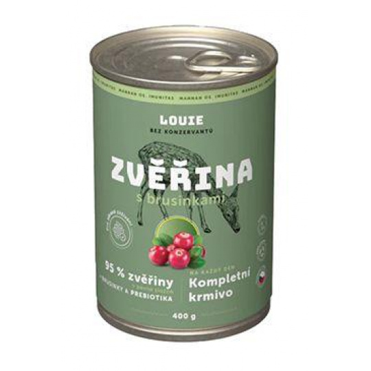 Louie Dog konz. Zverina s brusnicami a prebiotikami 400g