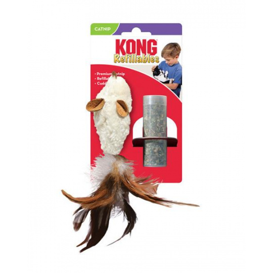Hračka Kong Cat Refillables Feather Mouse Naplniteľná myš s catnipom a perím, polyester Hračka Kong Cat Refillables Feather Mouse Naplniteľná myš s catnipom a perím, polyester