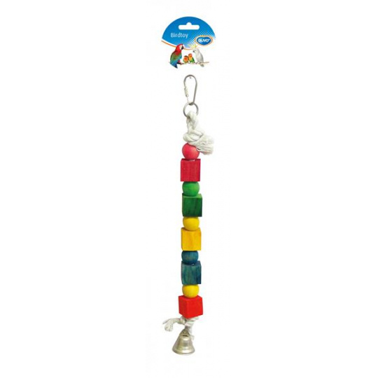 Hračka DUVO+ lano pre vtáky s drev.kockami a zvoncom 35 cm Hračka DUVO+ lano pre vtáky s drev.kockami a zvoncom 35 cm