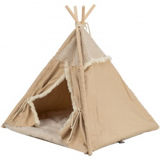 Teepee BOHO s vankúšom, 55 x 65 x 55 cm, bavlna, béžová